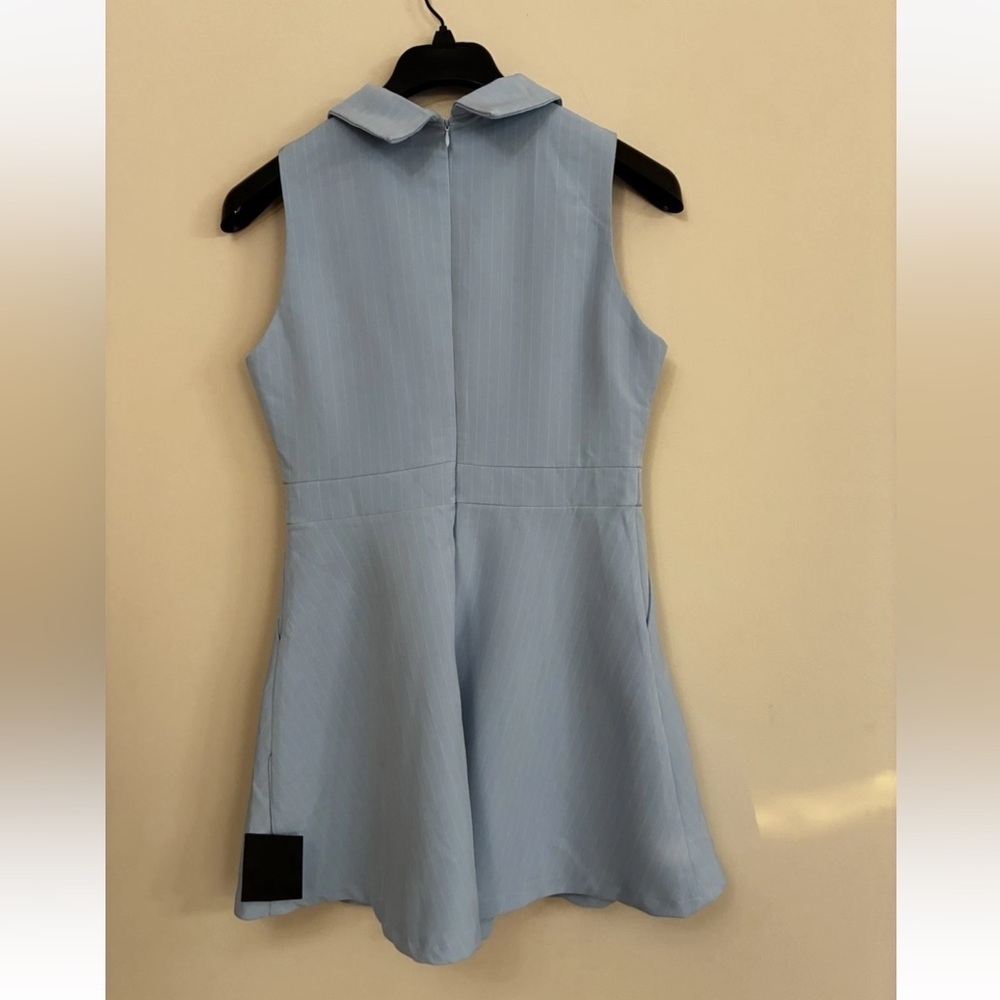 Lulus Blue Pinstriped Collared Mini Dress With Pockets NWT Size L Large - Picture 6 of 11